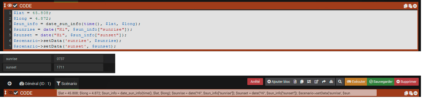bloc Code lever/coucher du soleil