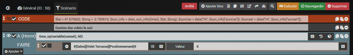 Fermeture des volets au coucher du soleil